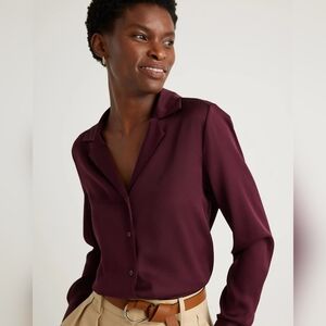 .. Quince Washable Stretch Silk Notch Collar Blouse, Wine Tasting Red (M)